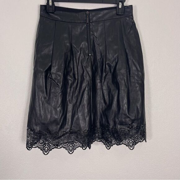 J. McLaughlin Black Faux Leather Cutout Trim Skirt - Picture 2 of 9